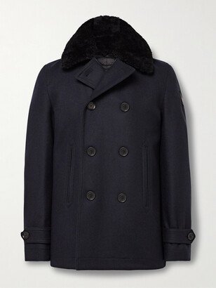 Ashridge Double-Breasted Shearling-Trimmed Wool-Blend Peacoat