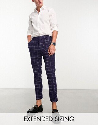 tapered wool mix smart pants in navy window check