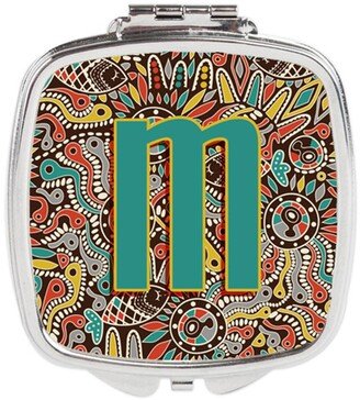 CJ2013-MSCM Letter M Retro Tribal Alphabet Initial Compact Mirror