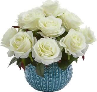 11.5 Rose Artificial Arrangement in Blue Ceramic Vase