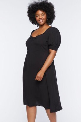 Plus Size Puff-Sleeve Midi Dress