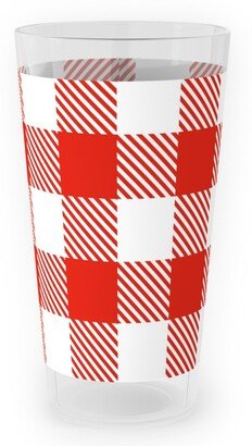 Outdoor Pint Glasses: Red Gingham Pattern Outdoor Pint Glass, Red