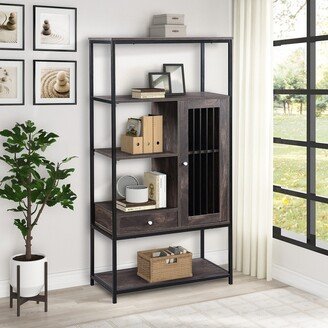 Tiramisubest Vintage Brown 5 Tier Bookcase and Bookshelf with Doors and Drawers