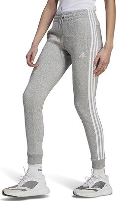 3-Stripes Fleece Cuffed Pants (Medium Grey Heather/White 1) Women's Clothing