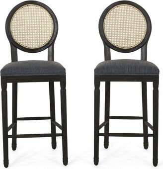 2pc Govan French Country Wooden Counter Height Barstools with Upholstered Seating Charcoal/Black