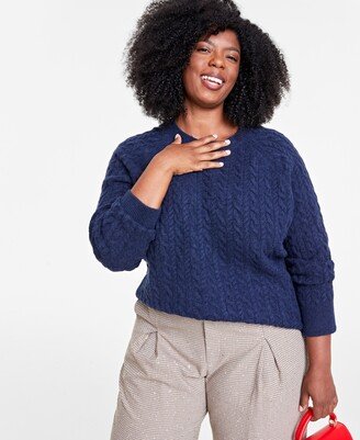On 34th Plus Size Perfect Cable-Knit Crewneck Sweater, Created for Macy's