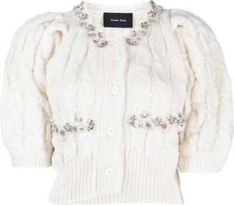 Crystal-Embellished Cable-Knit Cardigan