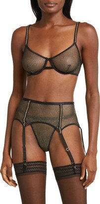 Shimmery Fishnet Thong & Garter Belt Set