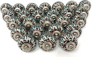 Edelweiss Flower Ceramic Knob, Drawer Pull, Door Cabinet Knob Pull - Pack Of 25