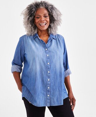 Style & Co Plus Size Chambray Boyfriend Tunic Shirt, Created for Macy's