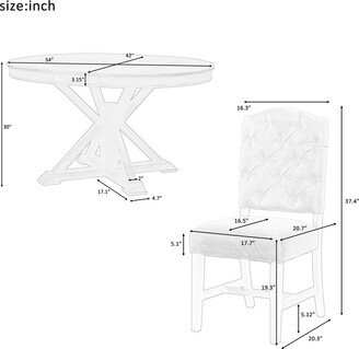 EYIW 5-Piece Retro Dining Set, Extendable Round Dining Table with Butterfly Leaf, 4 Upholstered Chairs for Dining Room