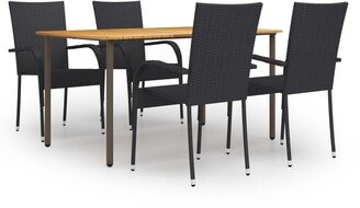 5 Piece Patio Dining Set Poly Rattan Black