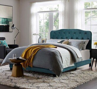 Dayton Twin Size Teal Velvet Platform Bed with Button Tufted Headboard