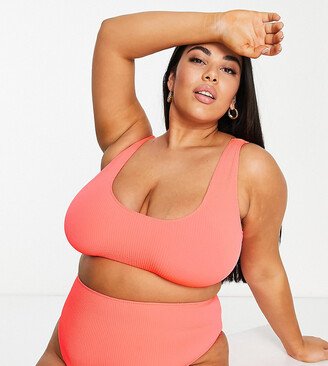 ASOS DESIGN Curve mix and match crinkle skinny scoop crop bikini top in coral