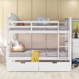 EDWINRAY Full Over Full Bunk Bed with Drawers and Ladder for Bedroom, Guest Room Furniture, White