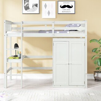 Twin Loft Bed with Desk And Wardrobe