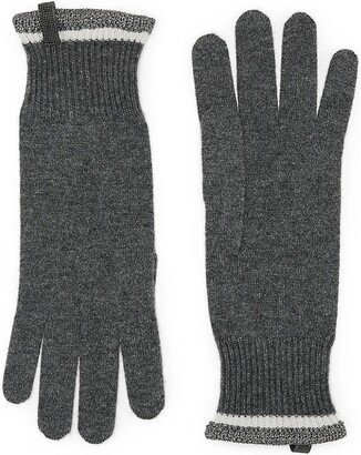 Cashmere Knit Gloves With Sparkling Trim And Monili