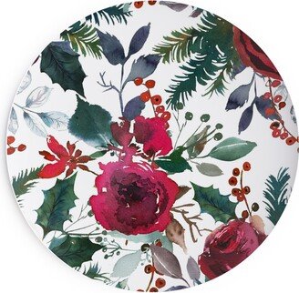 Salad Plates: Holiday Florals Red On White Salad Plate, Multicolor