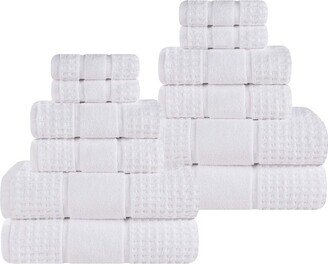 12Pc Zero Twist Cotton Waffle Honeycomb Plush Soft Absorbent Towel Set-AC