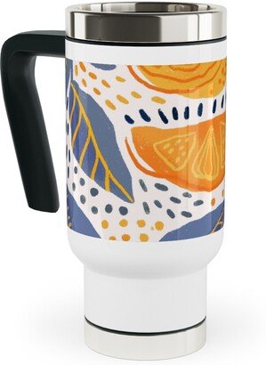 Travel Mugs: Give Me Those Lemons - Blue And Yellow Travel Mug With Handle, 17Oz, Yellow