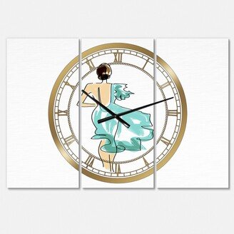 Designart Evening Dress Fashion Large Fashion 3 Panels Wall Clock - 23