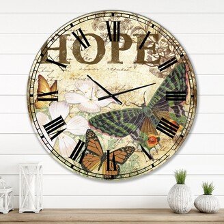 Designart 'Inspirational Butterflies Hope' Large Cottage Wall Clock