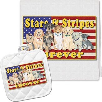 Dogs Patriotic Kitchen Dish Towel & Pot Holder Gift Set