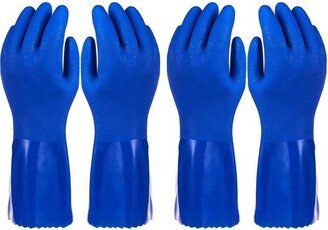 Juvale 2 Pairs Heavy Duty Rubber Cleaning Gloves for Kitchen, Dishwashing, Reusable and Cotton Lined (Large Size, Blue)