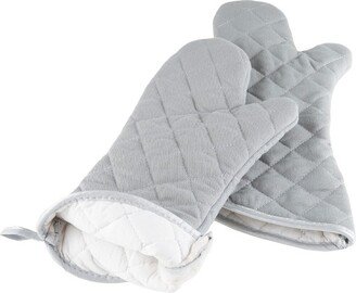 Oven Mitts, Set of 2 Oversized Quilted Mittens, Flame and Heat Resistant By Hastings Home (Silver)