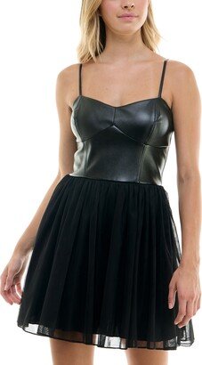 Juniors' Pleather Corset Top Fit & Flare Dress