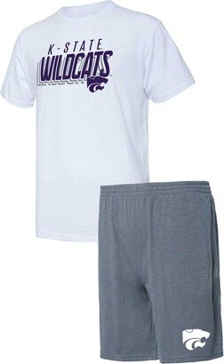 Men's Concepts Sport Charcoal, White Kansas State Wildcats Downfield T-shirt and Shorts Set - Charcoal, White