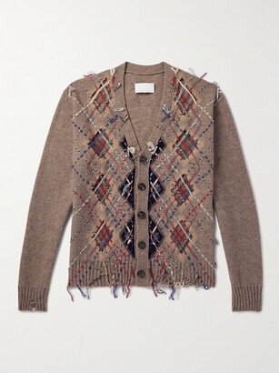 Distressed Embroidered Argyle Wool-Blend Cardigan