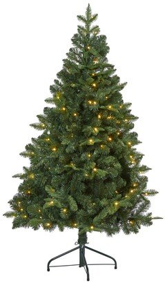 Grand Teton Spruce Flat Back Artificial Christmas Tree with 120 Clear Led Lights and 514 Bendable Branches