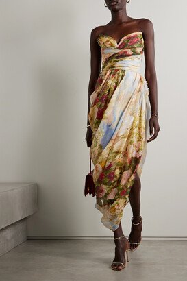 Luminosity Asymmetric Floral-print Linen And Silk-blend Midi Dress - Multi