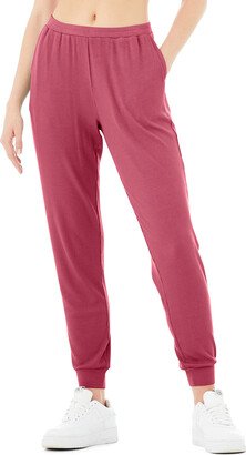 High-Waist Ribbed Whisper Pants in Raspberry Sorbet Pink, Size: XS