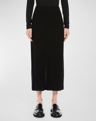 Ribbed Knit Straight Wool Midi Skirt