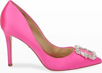 Cher Satin Buckle Cocktail High-Heel Pumps