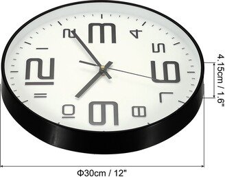 Unique Bargains 12 Wall Clock Battery Operated Silent Non-Ticking Black 3D Number White