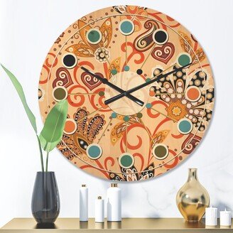 Designart 'Retro Indian Floral Batik III' Mid-Century Modern Wood Wall Clock