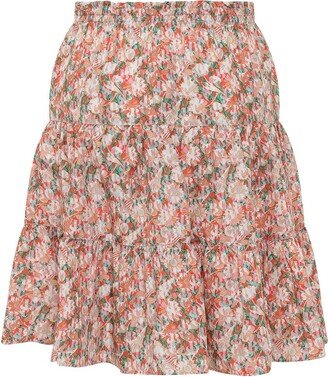 A-Line Floral Printed Tiered Mini Skirt