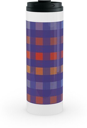 Travel Mugs: Picnic Plaid Stainless Mug, White, 16Oz, Multicolor