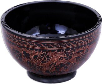 Handmade Red Floral Forest Lacquered Wood Decorative Bowl