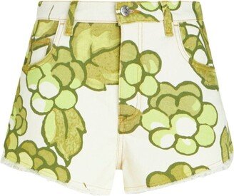 Berry-print denim shorts