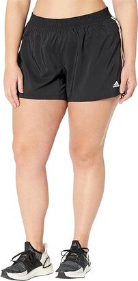 Plus Size Pacer 3-Stripes Woven Shorts (Black/White) Women's Clothing