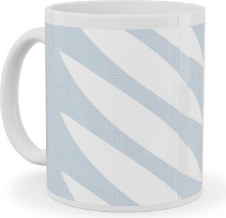 Mugs: Laurel Leaf Stripe - Light Blue Ceramic Mug, White, 11Oz, Blue