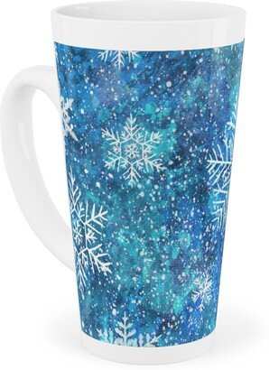 Mugs: Whinsical Snowflakes Handpainted With Watercolors - Blue Tall Latte Mug, 17Oz, Blue