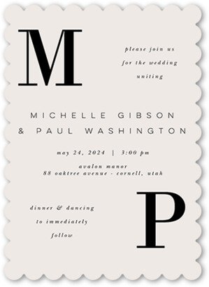 Wedding Invitations: Big Letters Wedding Invitation, Grey, 5X7, Pearl Shimmer Cardstock, Scallop