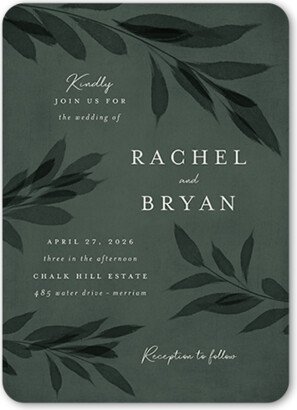 Wedding Invitations: Pressed Leaves Wedding Invitation, Green, 5X7, Standard Smooth Cardstock, Rounded