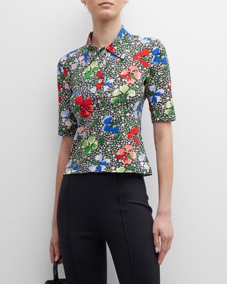 Floral-Print Short-Sleeve Polo T-Shirt