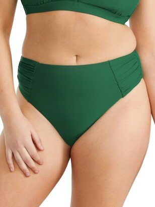 Birdsong Birdong Women' Emerald Ruched High-Wait Bikini Bottom - S20154-EMRLD S Emerald